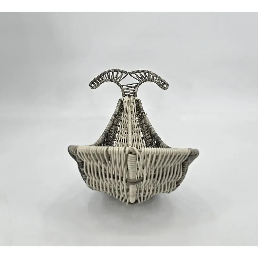 Vintage Wicker Whale Basket 22” Rattan Coastal‎ Nautical Boho Beach House Decor